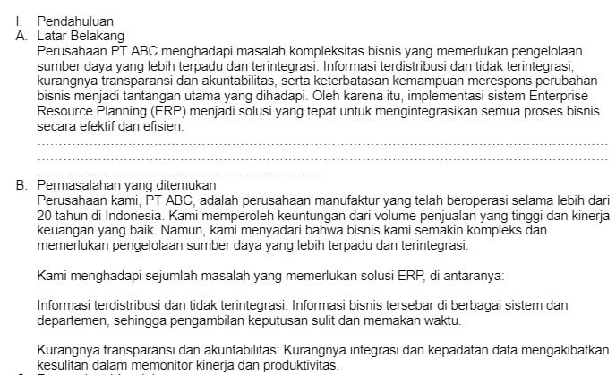 contoh Proposal pengajuan implementasi erp