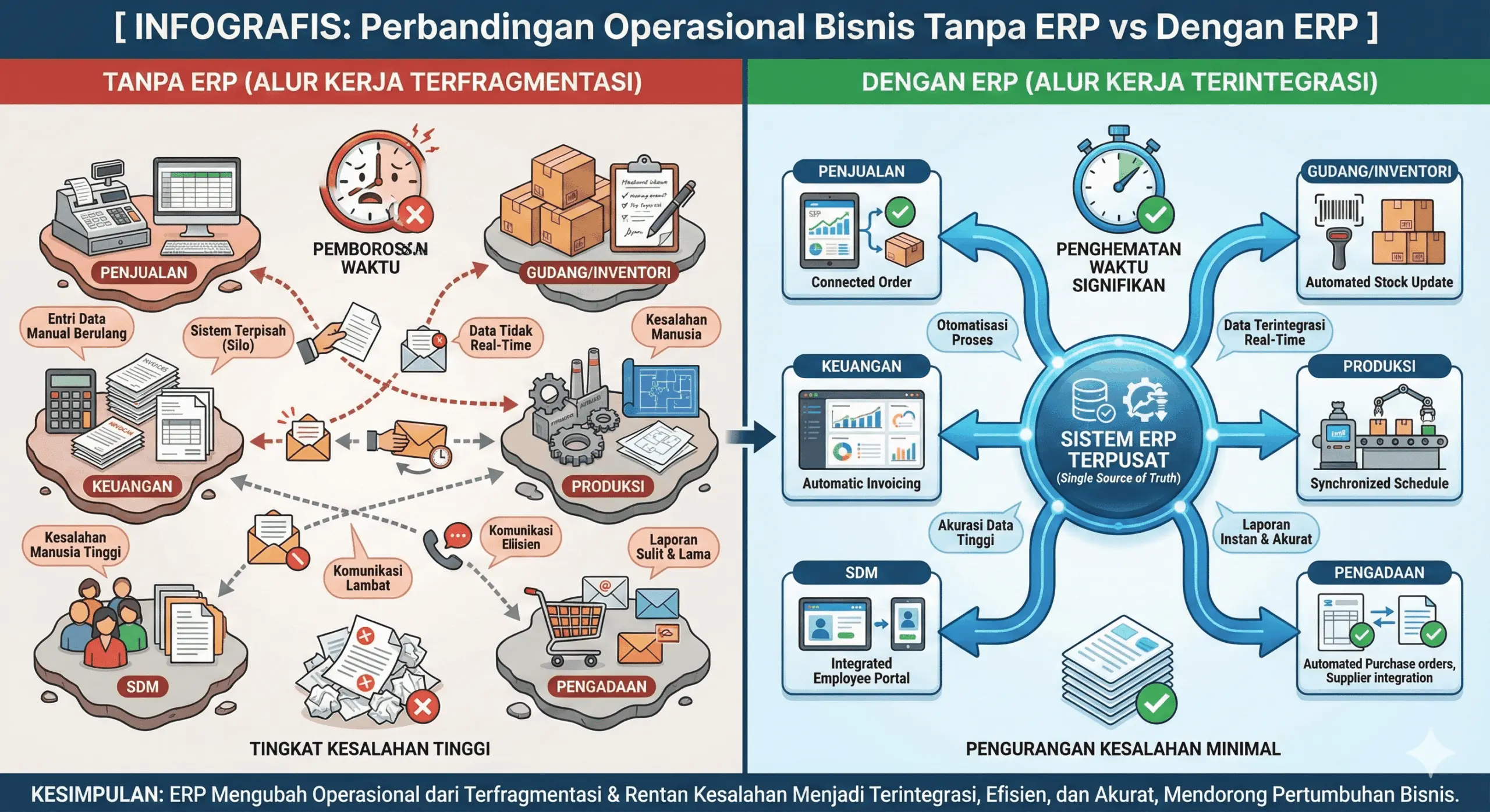 Perbandingan Operasional Bisnis Tanpa ERP vs Dengan ERP